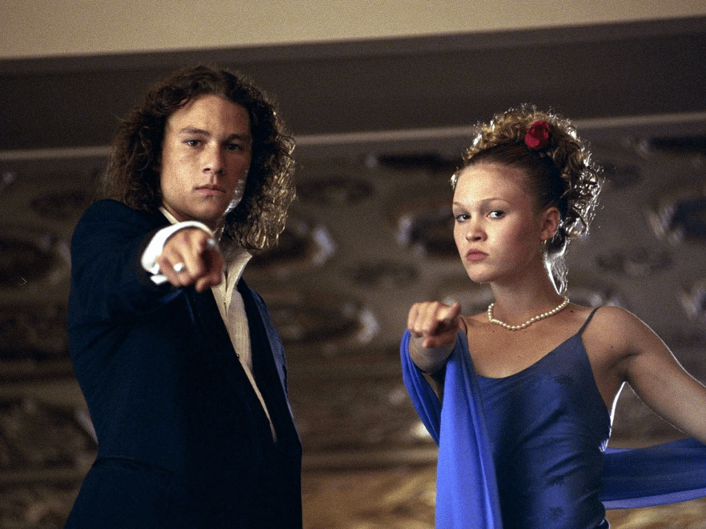 Julia Styles and Heath Ledger as Kat Stratford and Patrick Verona